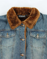 Vintage Y2k 00s Xntrik Denim Faux Fur Lined Jacket - L