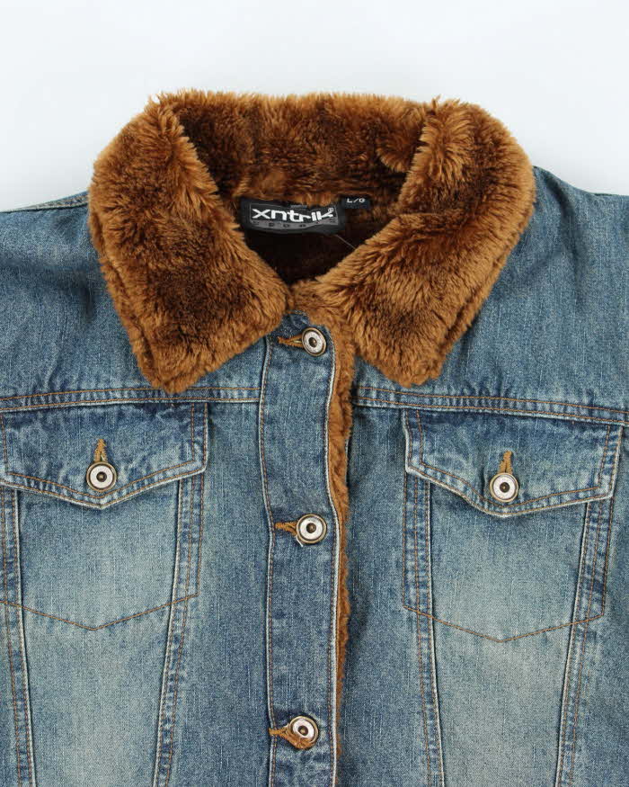 Vintage Y2k 00s Xntrik Denim Faux Fur Lined Jacket - L