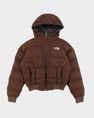 The North Face Brown Hooded Cropped Puffer Jacket - S