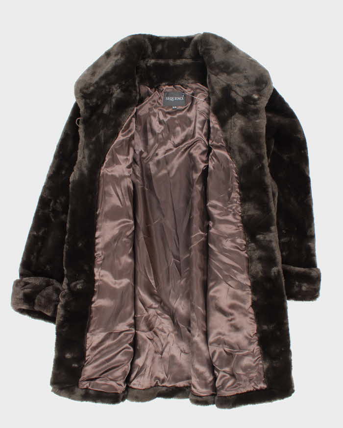 Vintage Y2k 00s Sequence Faux Fur Coat - L