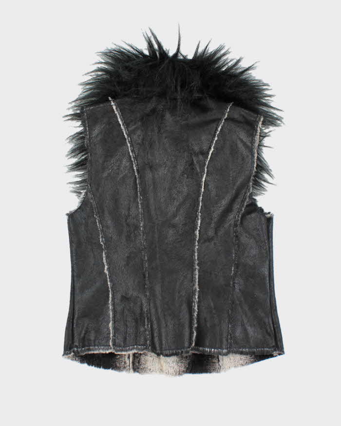 00s archive tt leather fur jilet vest ジレ Vintage Y2k 00s Cache Faux Fur Gilet - M – Rokit