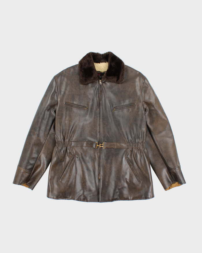 Vintage 50's Acofin Lined Faux Leather Zip Up Sports Jacket - L