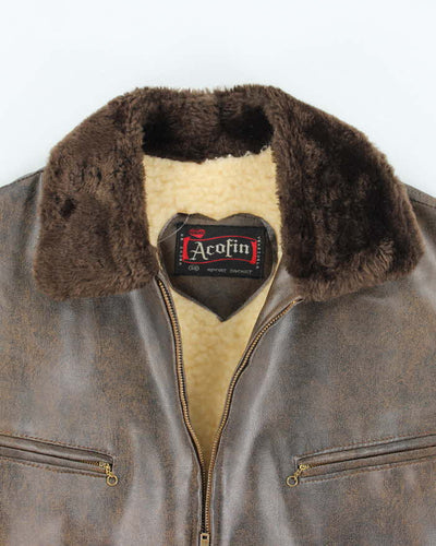 Vintage 50's Acofin Lined Faux Leather Zip Up Sports Jacket - L