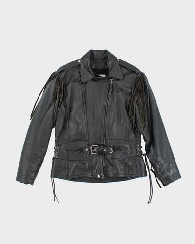 Vintage 90's Heavyweight Leather Fringed Biker Jacket - M