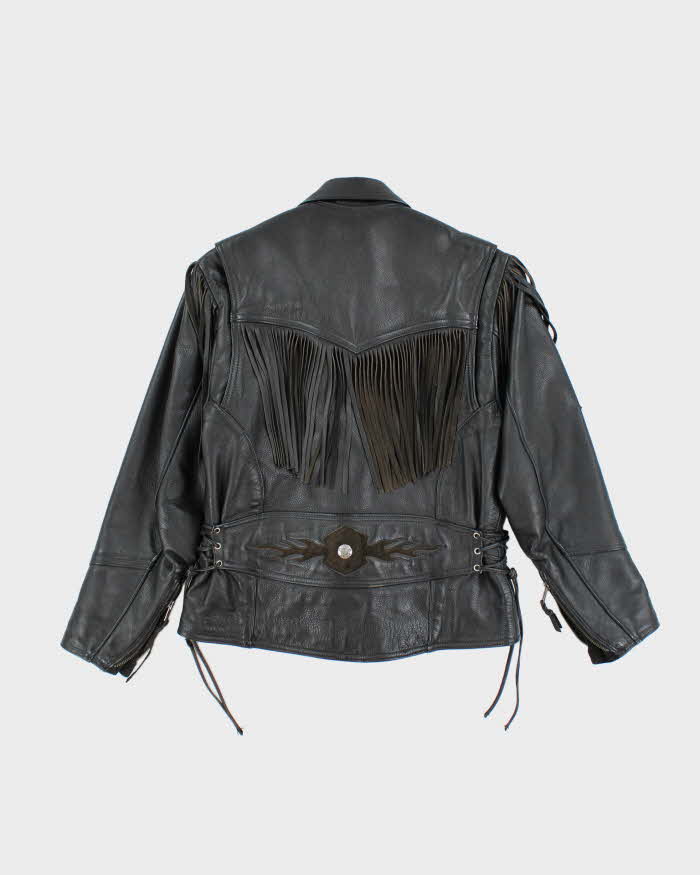 Vintage 90's Heavyweight Leather Fringed Biker Jacket - M