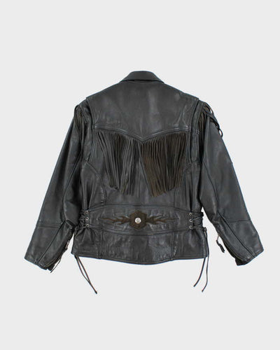 Vintage 90's Heavyweight Leather Fringed Biker Jacket - M