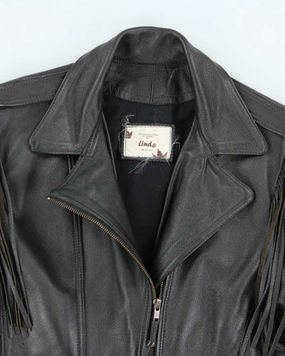 Vintage 90's Heavyweight Leather Fringed Biker Jacket - M