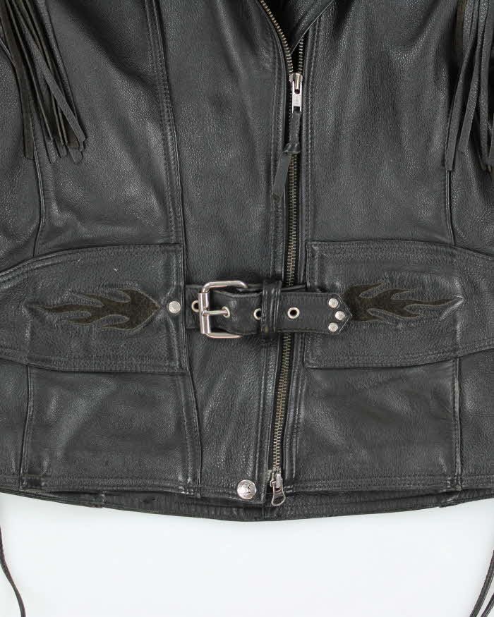 Vintage 90's Heavyweight Leather Fringed Biker Jacket - M