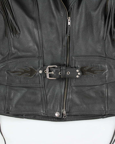 Vintage 90's Heavyweight Leather Fringed Biker Jacket - M