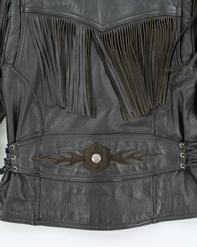 Vintage 90's Heavyweight Leather Fringed Biker Jacket - M