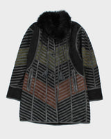 Vintage Leather Patchwork Long Jacket - M