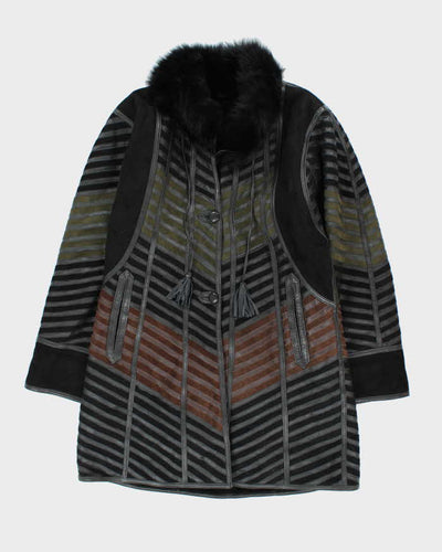 Vintage Leather Patchwork Long Jacket - M
