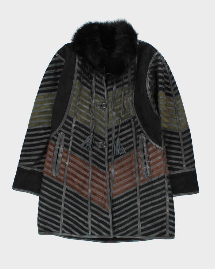 Vintage Leather Patchwork Long Jacket - M