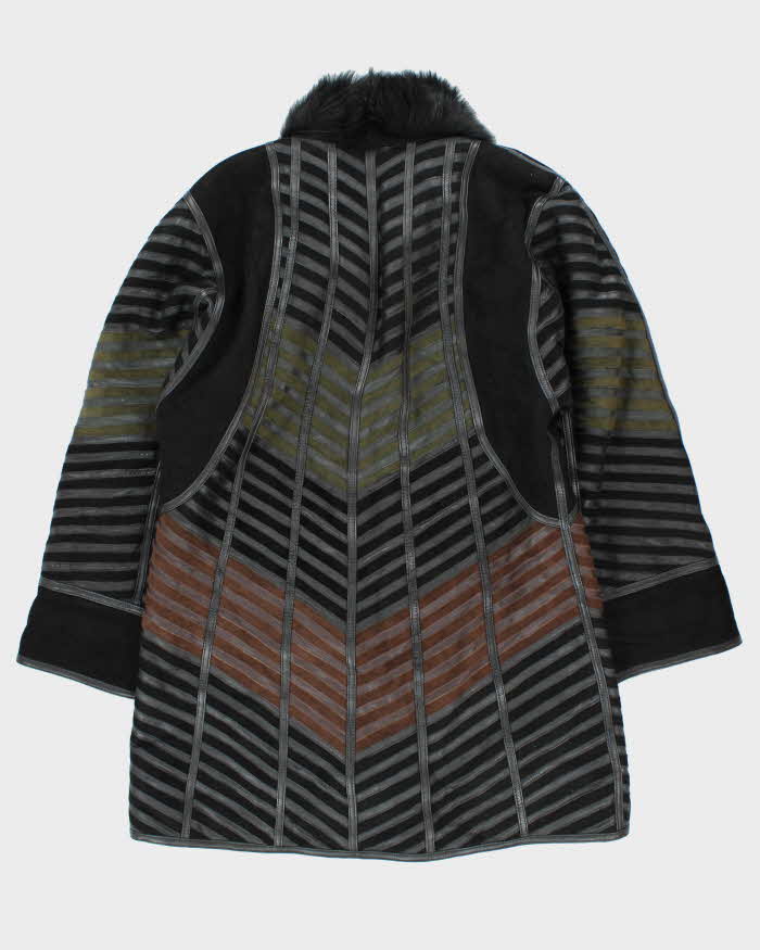 Vintage Leather Patchwork Long Jacket - M