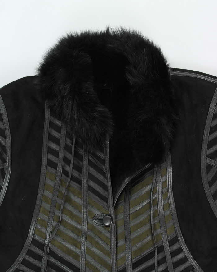 Vintage Leather Patchwork Long Jacket - M