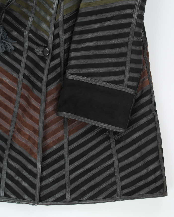 Vintage Leather Patchwork Long Jacket - M