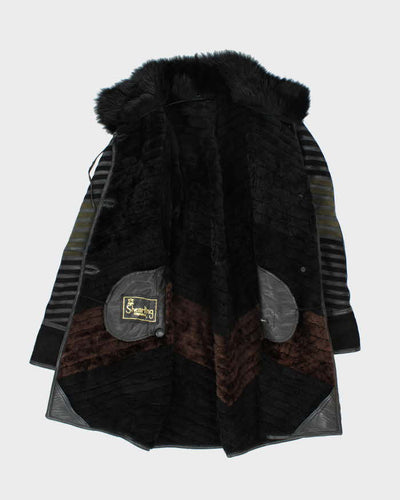 Vintage Leather Patchwork Long Jacket - M