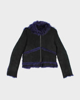 Vintage Y2k 00s Gigli Black Suede Purple Faux Fur Jacket - S