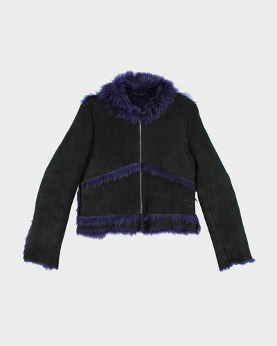 Vintage Y2k 00s Gigli Black Suede Purple Faux Fur Jacket - S