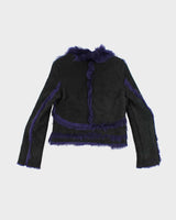 Vintage Y2k 00s Gigli Black Suede Purple Faux Fur Jacket - S