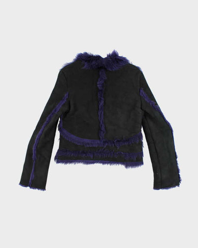 Vintage Y2k 00s Gigli Black Suede Purple Faux Fur Jacket - S