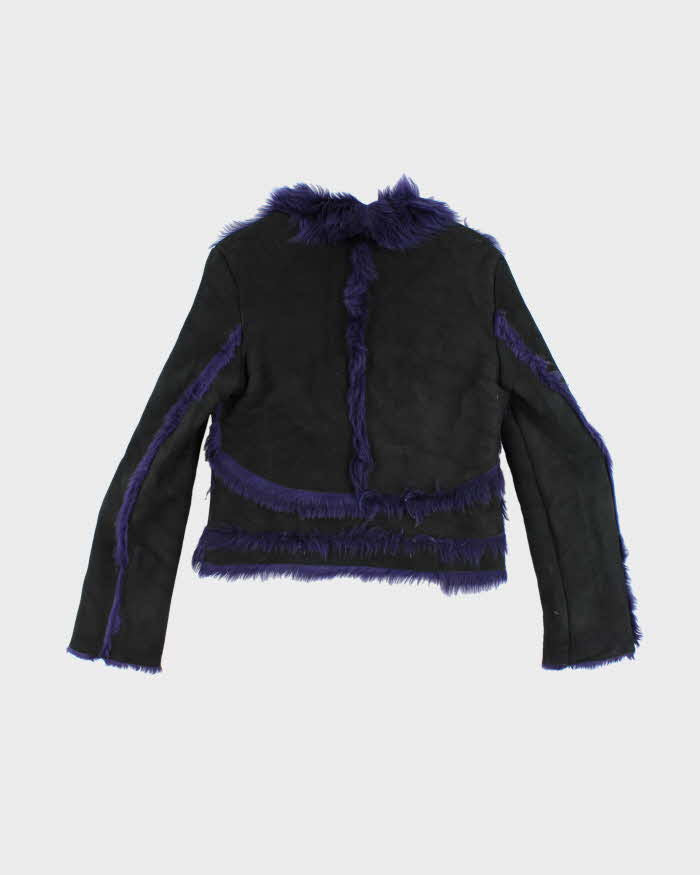 Vintage Y2k 00s Gigli Black Suede Purple Faux Fur Jacket - S