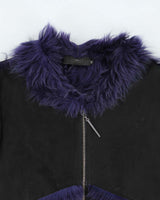Vintage Y2k 00s Gigli Black Suede Purple Faux Fur Jacket - S