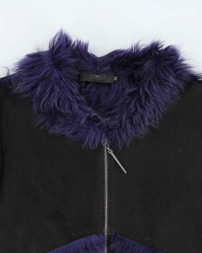 Vintage Y2k 00s Gigli Black Suede Purple Faux Fur Jacket - S