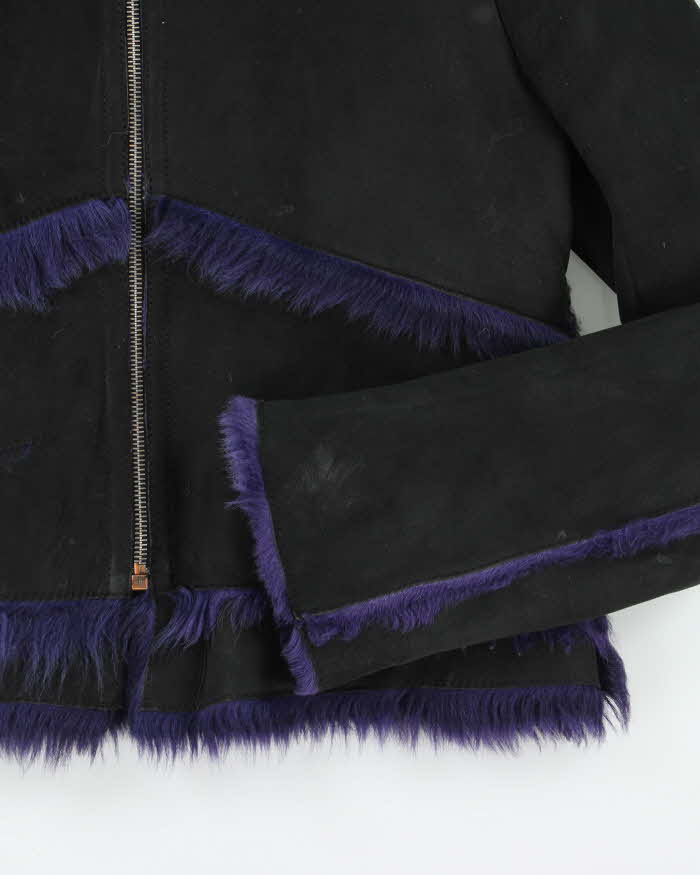 Vintage Y2k 00s Gigli Black Suede Purple Faux Fur Jacket - S