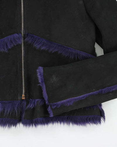 Vintage Y2k 00s Gigli Black Suede Purple Faux Fur Jacket - S