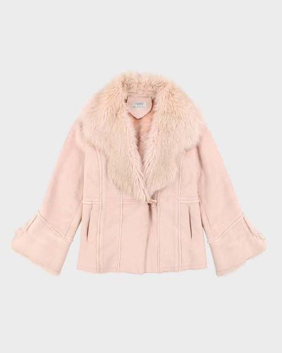 Vintage Y2k 00s Novelti Pink Faux Suede Faux Fur Jacket - L
