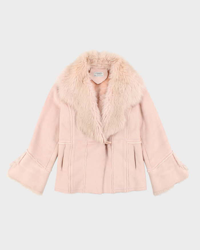 Vintage Y2k 00s Novelti Pink Faux Suede Faux Fur Jacket - L