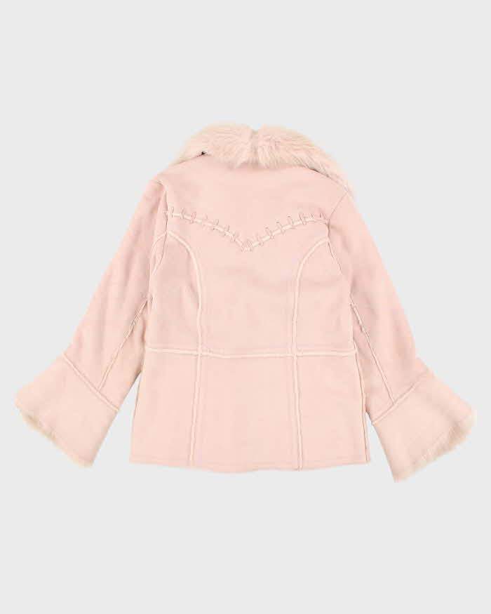 Vintage Y2k 00s Novelti Pink Faux Suede Faux Fur Jacket - L