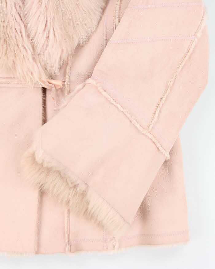 Vintage Y2k 00s Novelti Pink Faux Suede Faux Fur Jacket - L