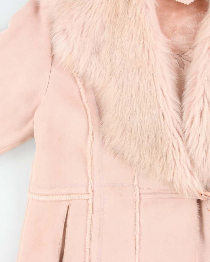 Vintage Y2k 00s Novelti Pink Faux Suede Faux Fur Jacket - L