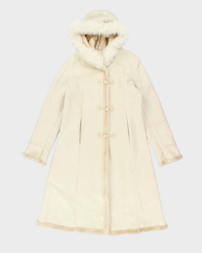 Vintage Y2k 00s Novelti Long Faux Suede Fur Lined Hooded Coat - M