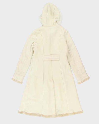 Vintage Y2k 00s Novelti Long Faux Suede Fur Lined Hooded Coat - M