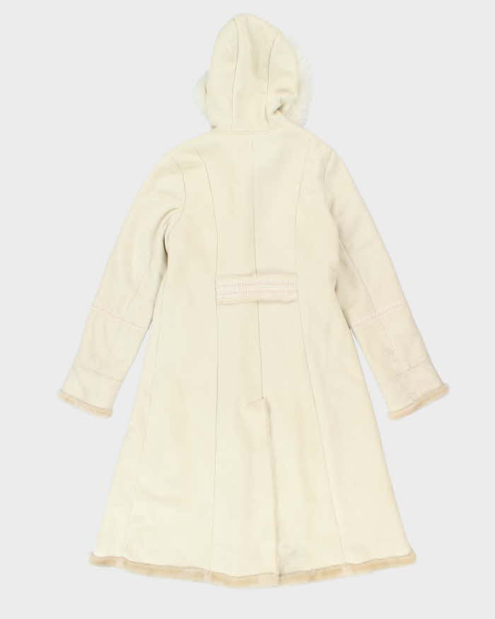 Vintage Y2k 00s Novelti Long Faux Suede Fur Lined Hooded Coat - M