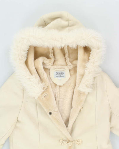 Vintage Y2k 00s Novelti Long Faux Suede Fur Lined Hooded Coat - M