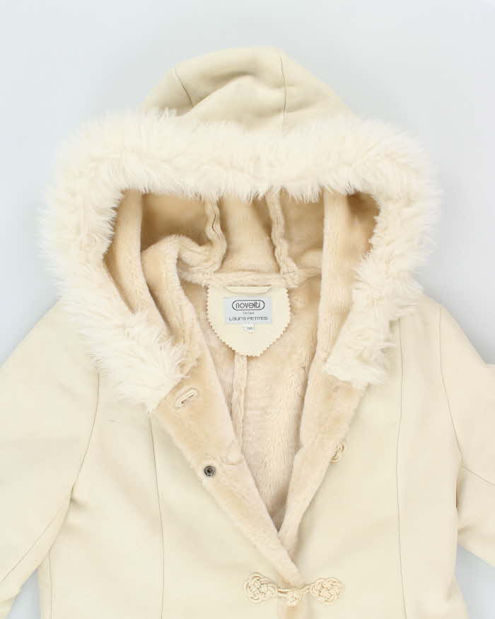 Vintage Y2k 00s Novelti Long Faux Suede Fur Lined Hooded Coat - M