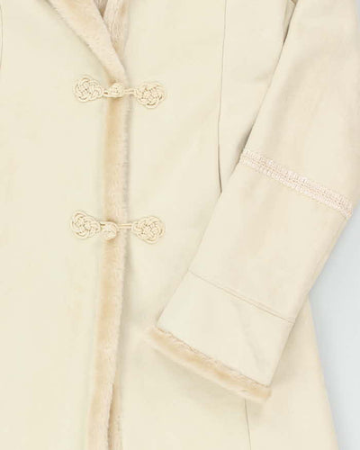 Vintage Y2k 00s Novelti Long Faux Suede Fur Lined Hooded Coat - M