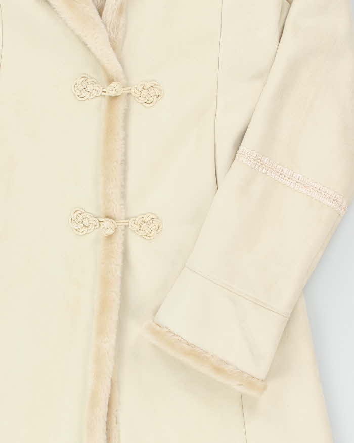 Vintage Y2k 00s Novelti Long Faux Suede Fur Lined Hooded Coat - M