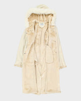 Vintage Y2k 00s Novelti Long Faux Suede Fur Lined Hooded Coat - M