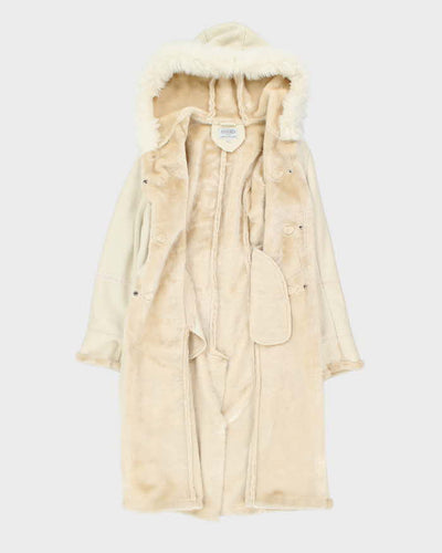 Vintage Y2k 00s Novelti Long Faux Suede Fur Lined Hooded Coat - M