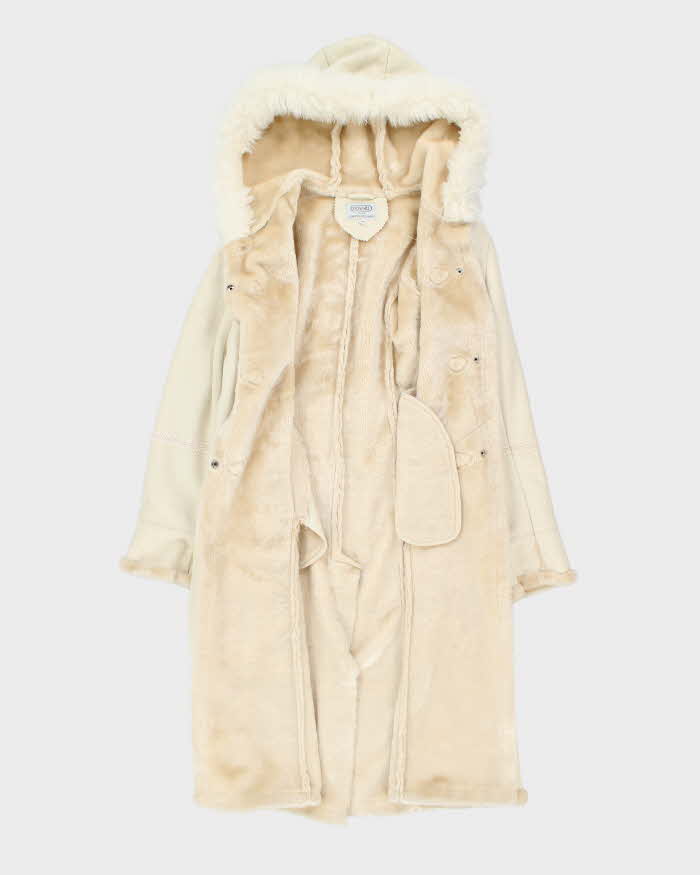 Vintage Y2k 00s Novelti Long Faux Suede Fur Lined Hooded Coat - M