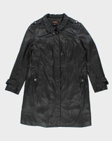 Vintage Danier Long Black Leather Coat - XL