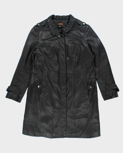 Vintage Danier Long Black Leather Coat - XL