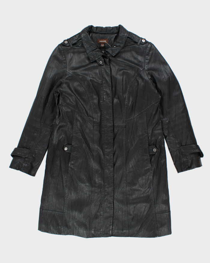 Vintage Danier Long Black Leather Coat - XL