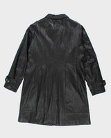 Vintage Danier Long Black Leather Coat - XL