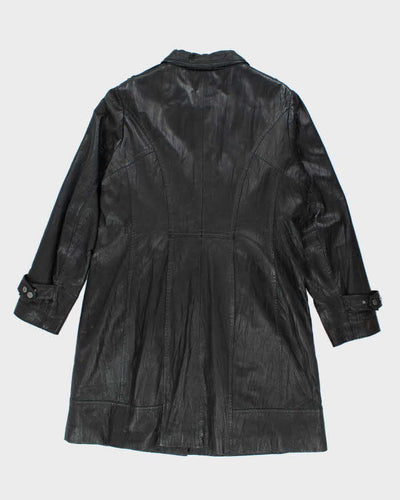 Vintage Danier Long Black Leather Coat - XL